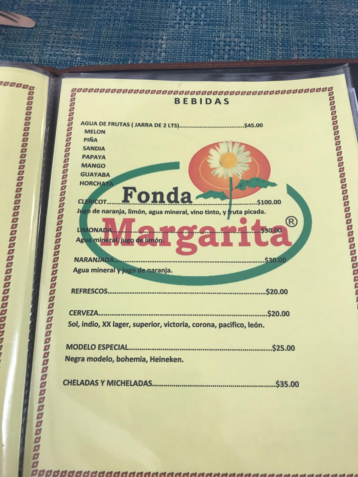 Menu at Fonda Margarita 