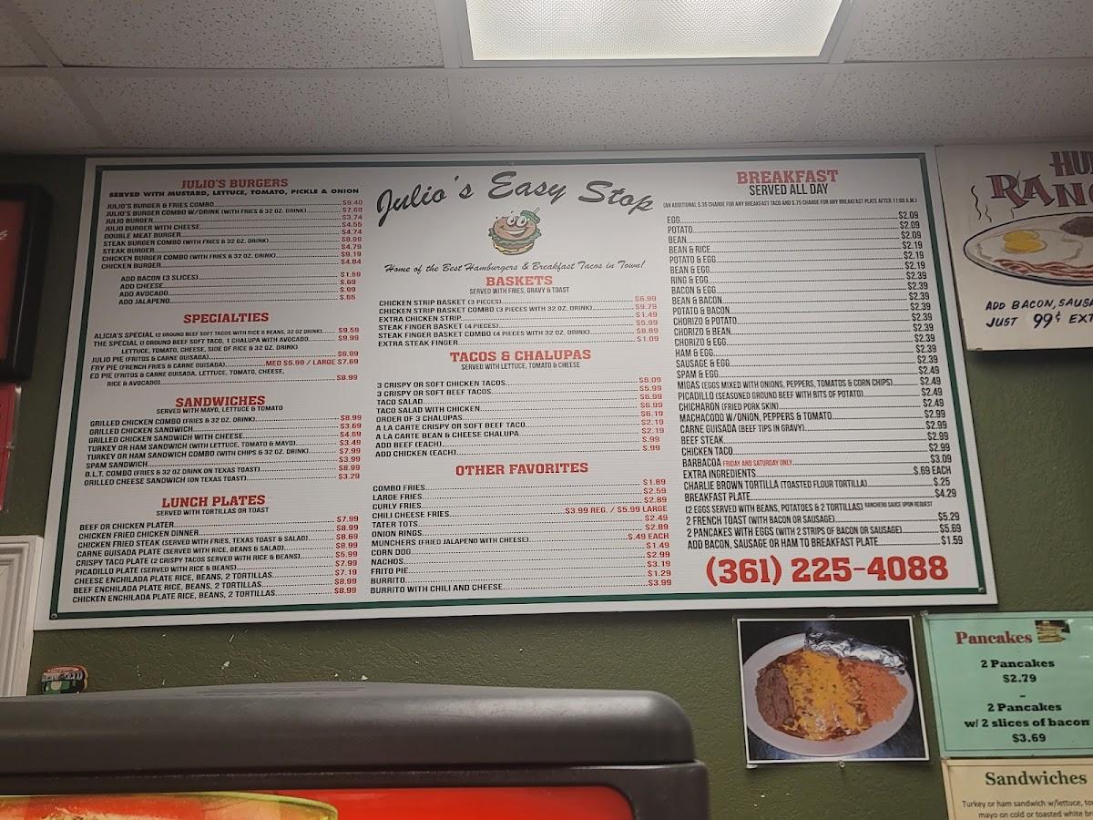 Menu at Julio's Easy Stop restaurant, Corpus Christi