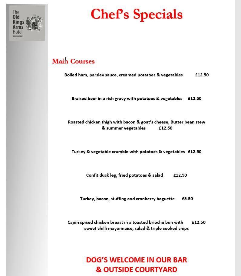 Menu at Old Kings Arms Hotel & Bar, Pembroke