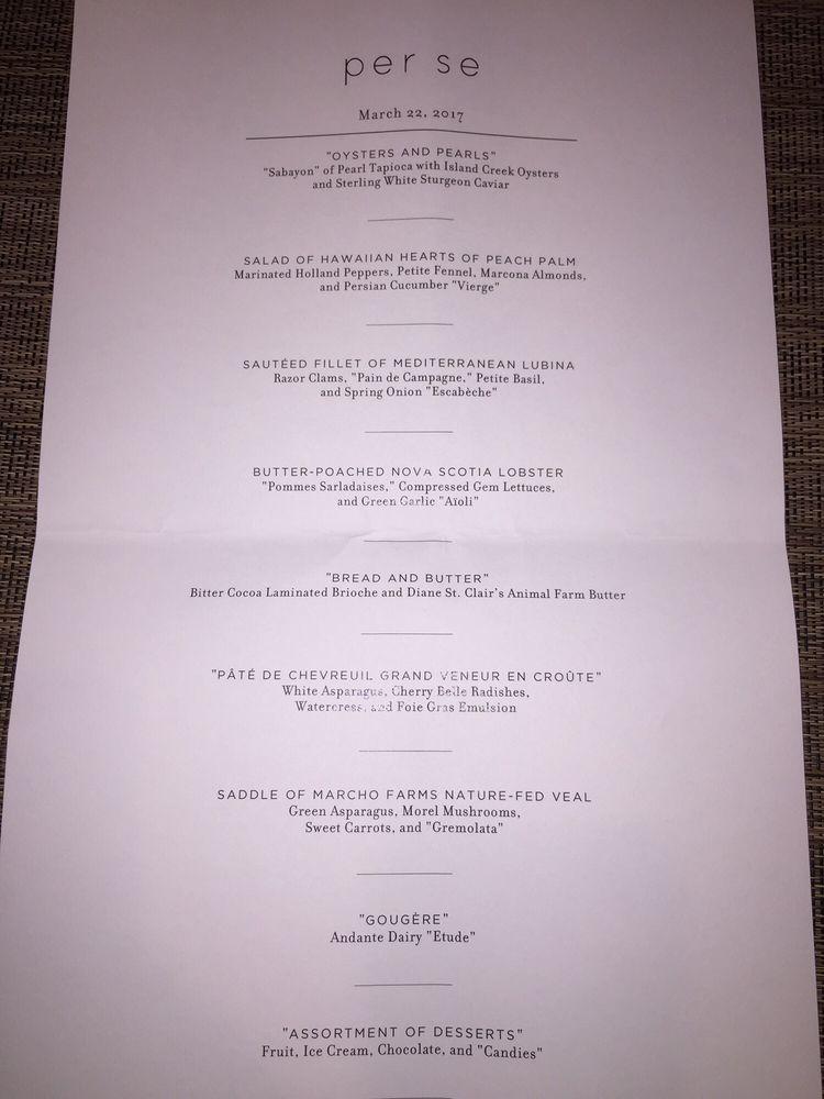 Menu at Per Se restaurant, West New York