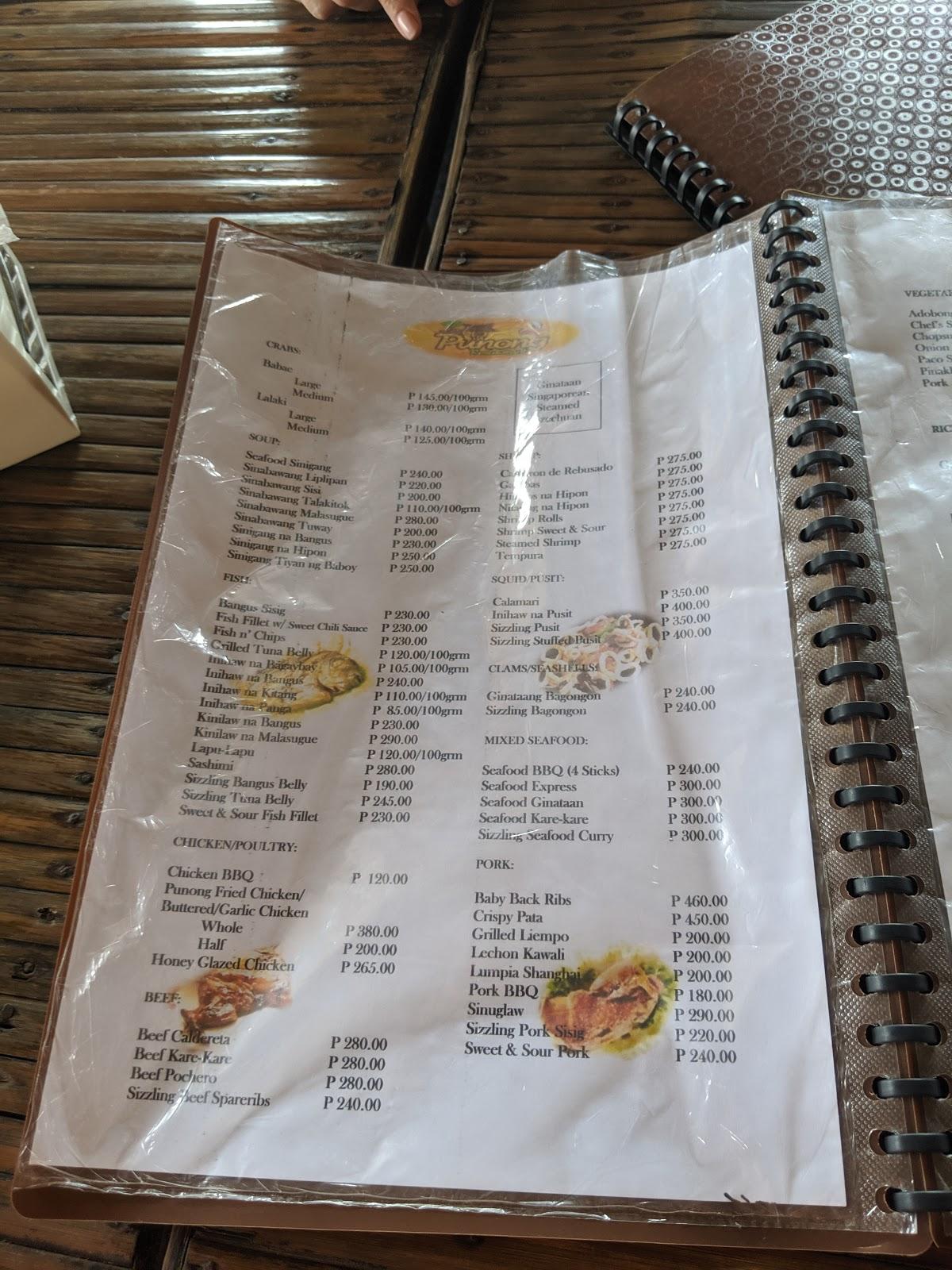 Menu at Punong Restaurant, Tagum City