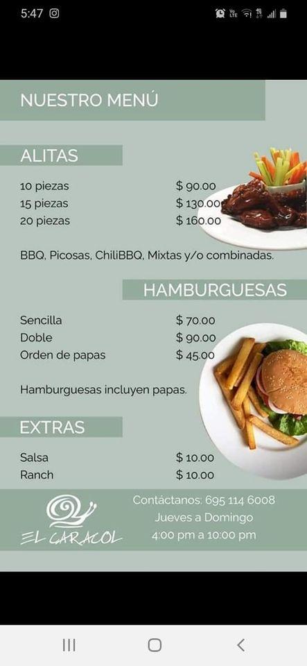 Menu at Restaurante El Caracol, Escuinapa