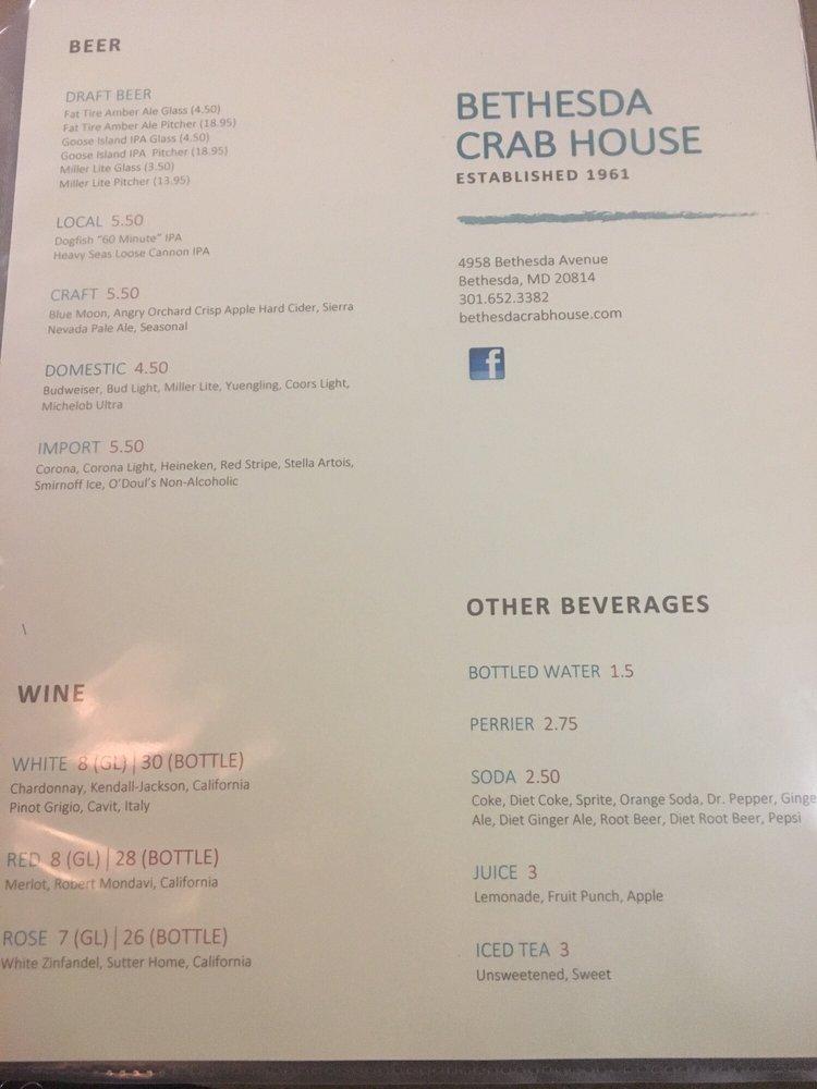 Menu at Bethesda Crab House restaurant, Bethesda