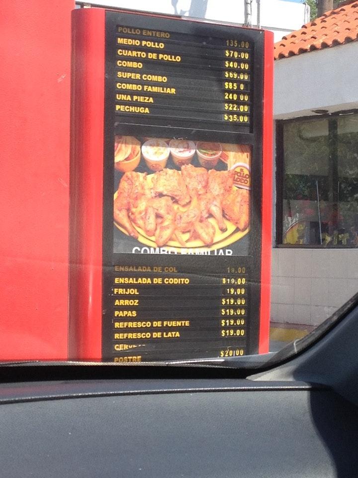 Menu at El Pollo Loco restaurant, Saltillo, Blvd. Venustiano Carranza 3680