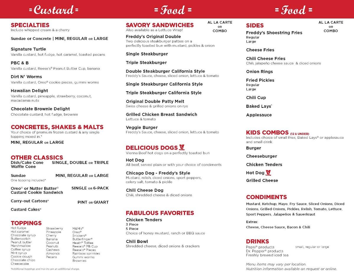 Carta de comida rápida Freddy's Frozen Custard & Steakburgers, Memphis