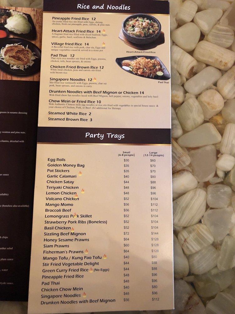 Menu at Pineapple Village restaurant, Gilroy