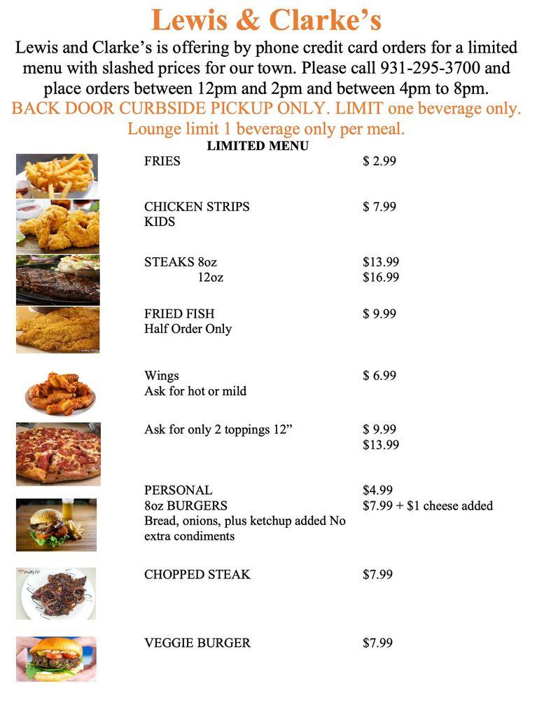 Menu at Lewis and Clarke's Restaurant and Lounge, Hohenwald