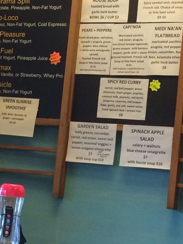 Menu at Happy Belly eatery + juice bar,
