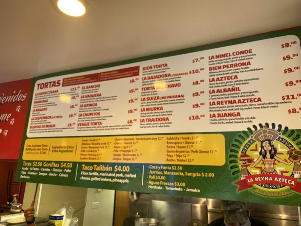 Menu at La Reyna Azteca restaurant, Denver