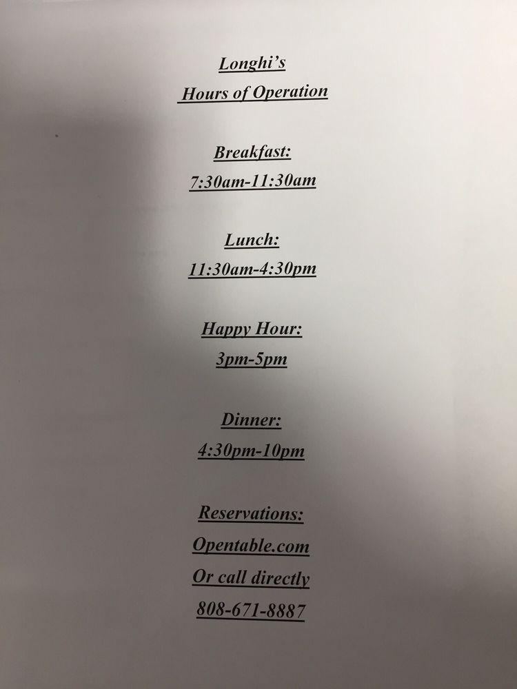 Menu at Longhi's Ko Olina steakhouse, Kapolei