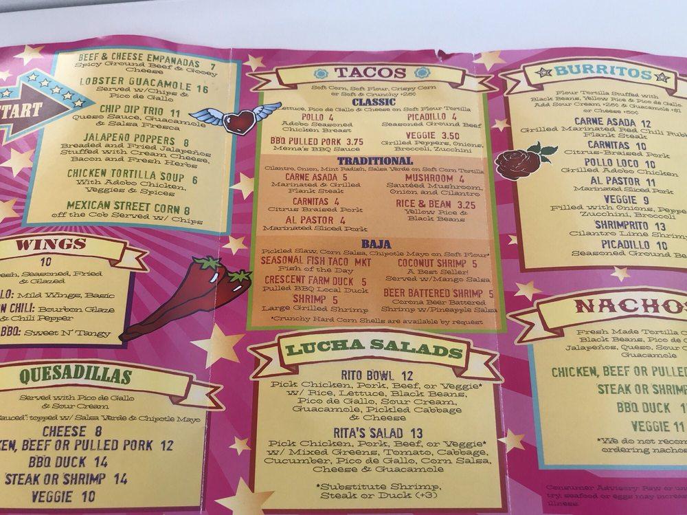 Menu at Little Lucharitos restaurant, Aquebogue