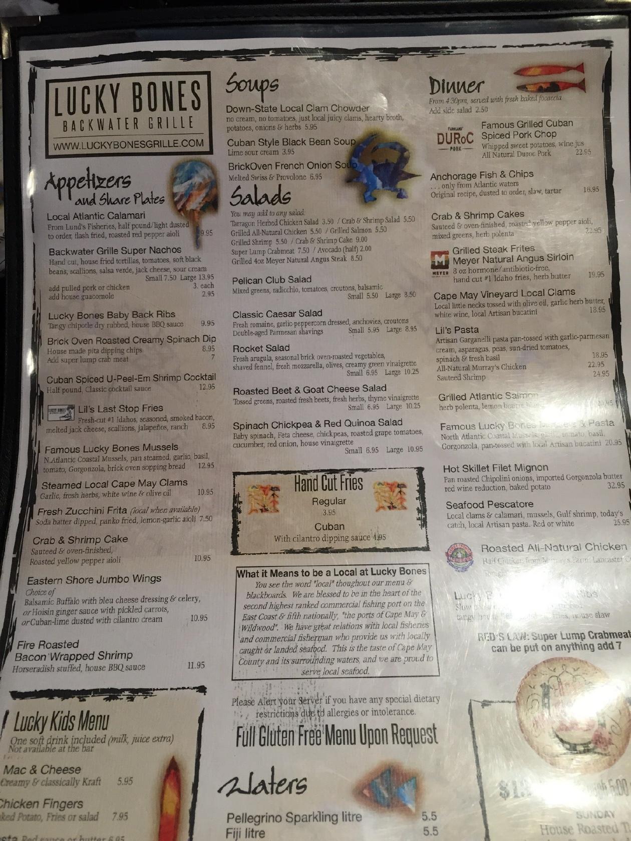 Menu at Lucky Bones Back Water Grille pub & bar, Cape May