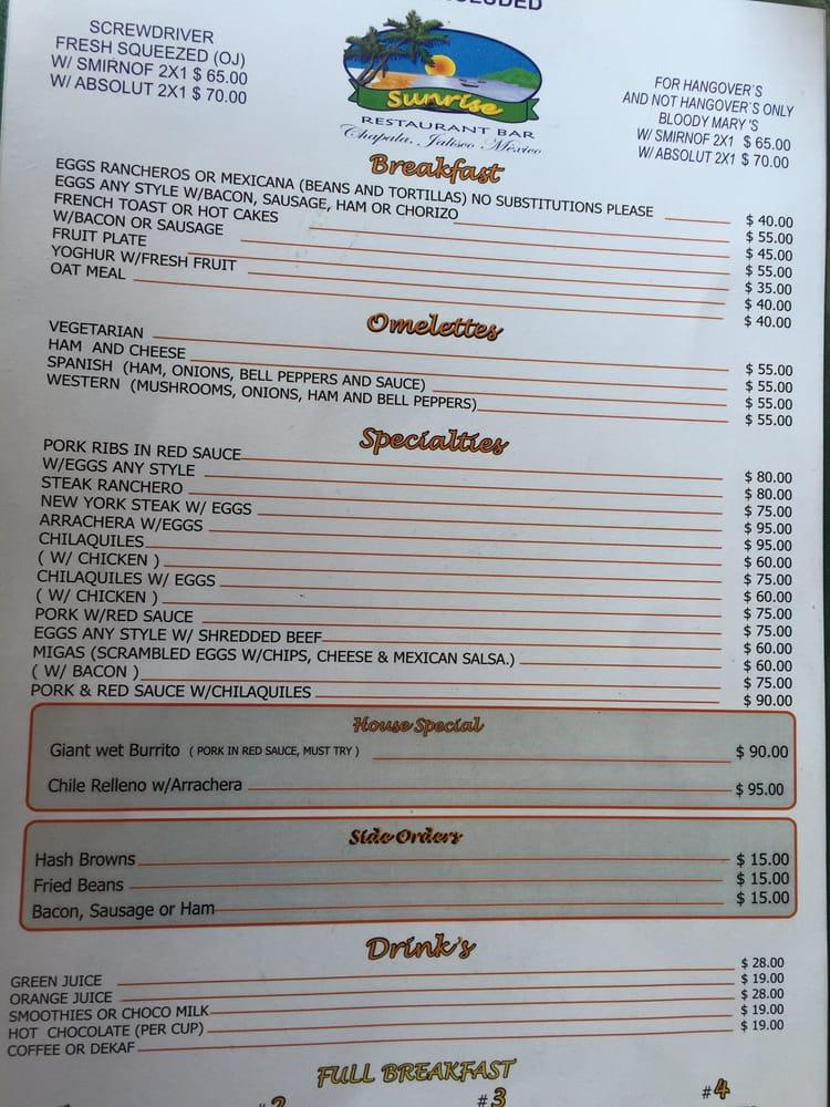 Menu at Sunrise Restaurant, San Antonio Tlayacapan