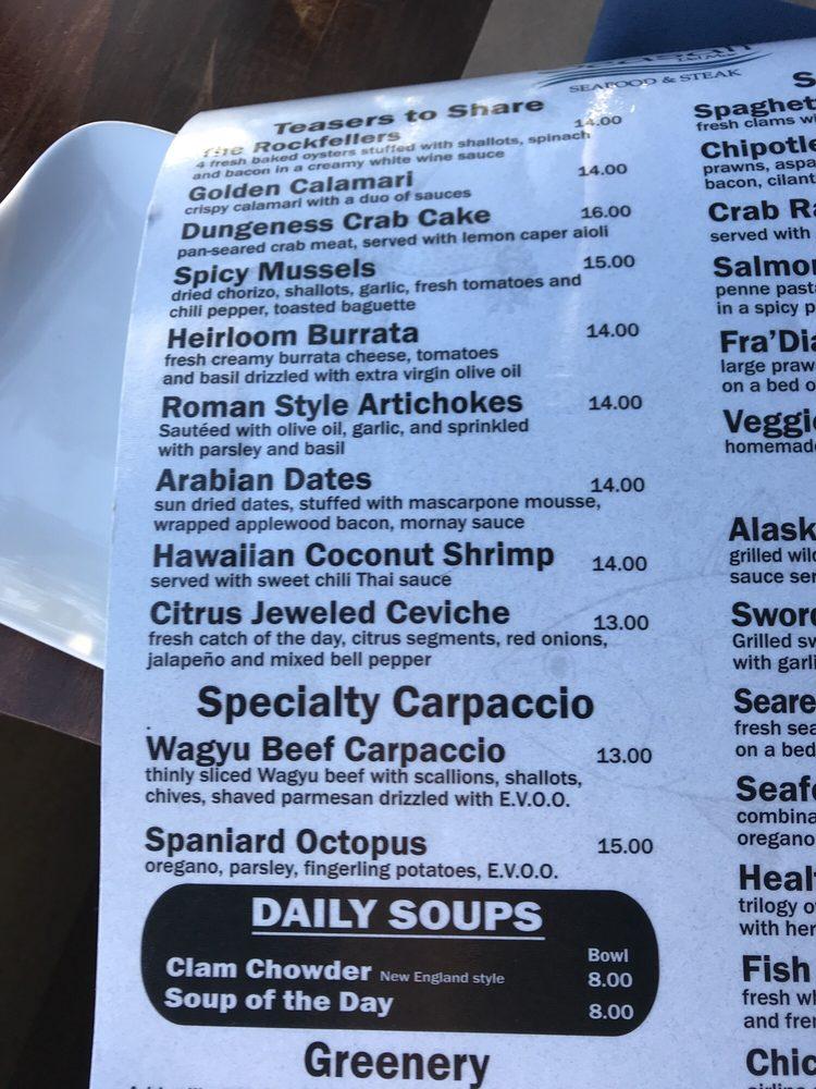 Menu at Seasalt Del Mar pub & bar, Del Mar