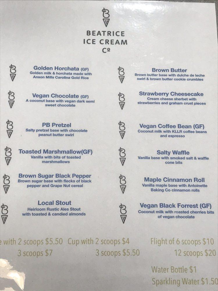 Menu at Beatrice Ice Cream Co. desserts Tulsa