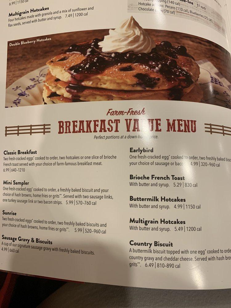 Menu at Bob Evans restaurant, Van Wert