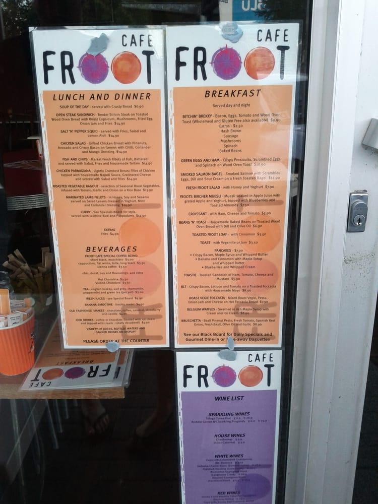 Menu at Cafe Froot, Semaphore