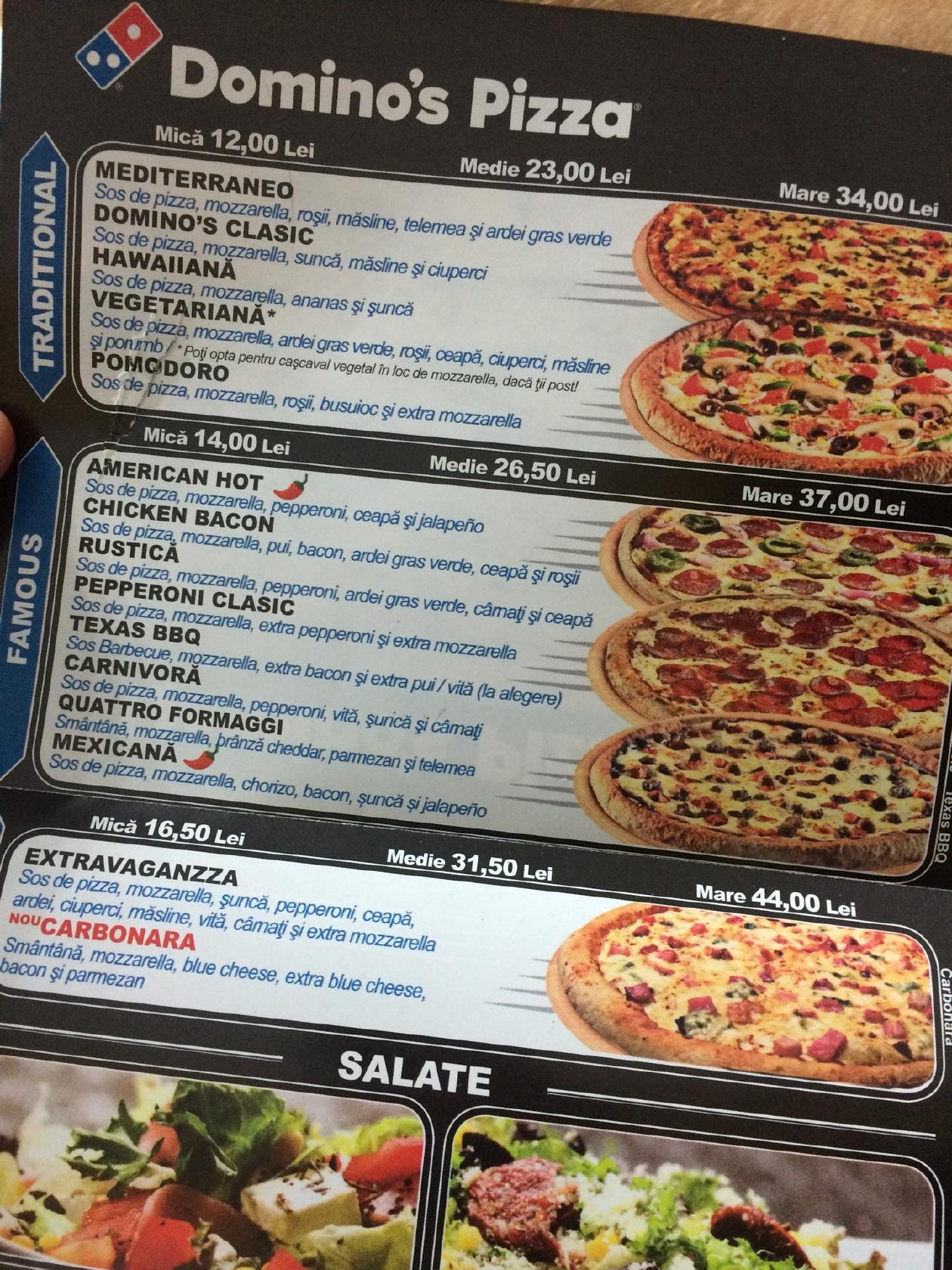 Menu at Domino's Pizza, Sibiu