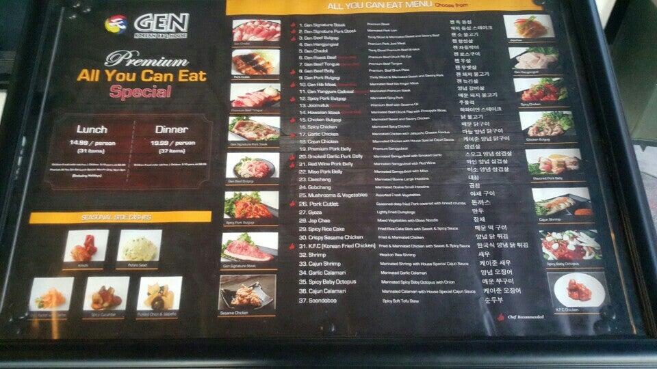 Menu at Gen Korean BBQ House, West Covina