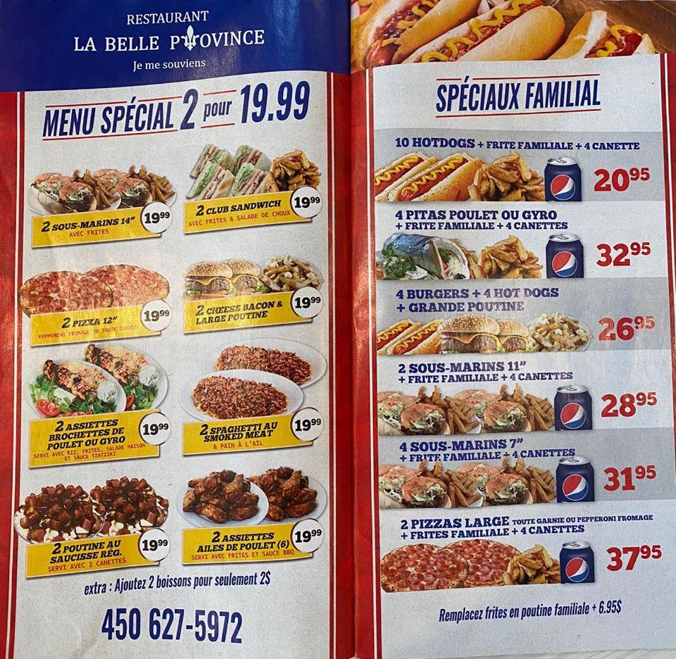 Menu at Restaurant La Belle Province (ArthurSauvé), Laval