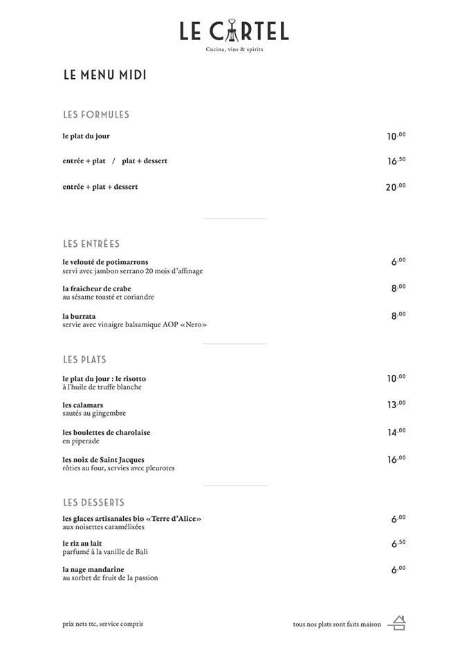 Menu At Le Cartel Pub & Bar, Paris, 223 Rue Saint Martin