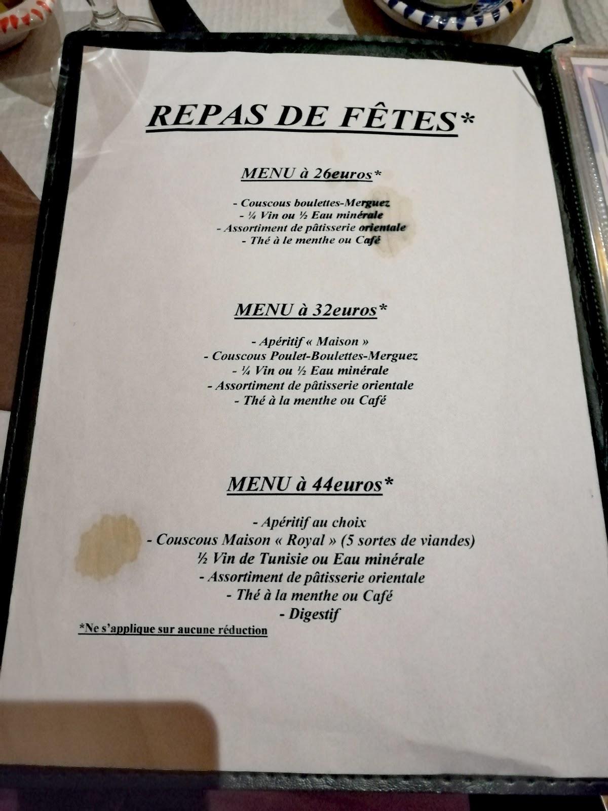 Menu at Restaurant Le Monastir, Strasbourg