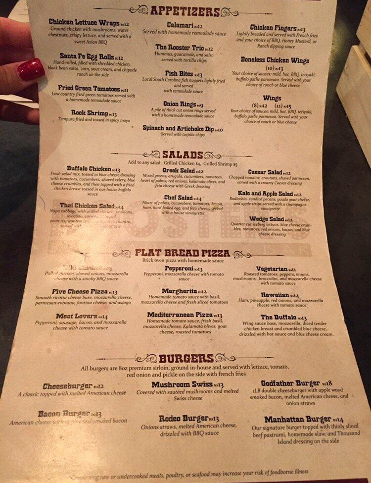 Menu at Roosters Restaurant & Bar, Myrtle Beach, Celebrity Cir