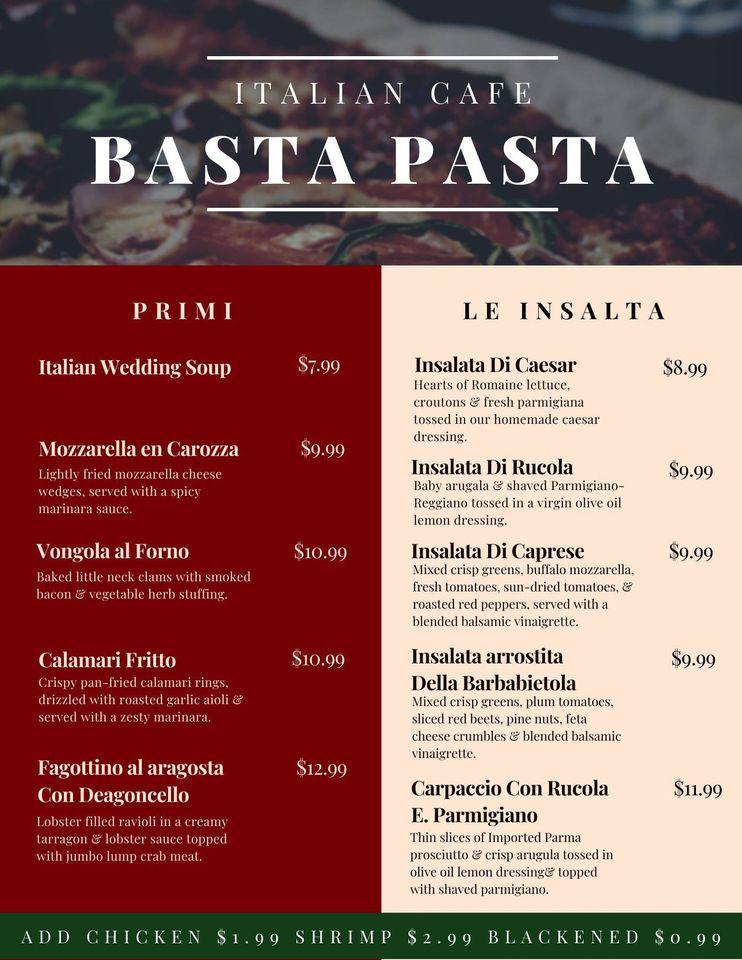 Menu at Basta Pasta restaurant, Skippack