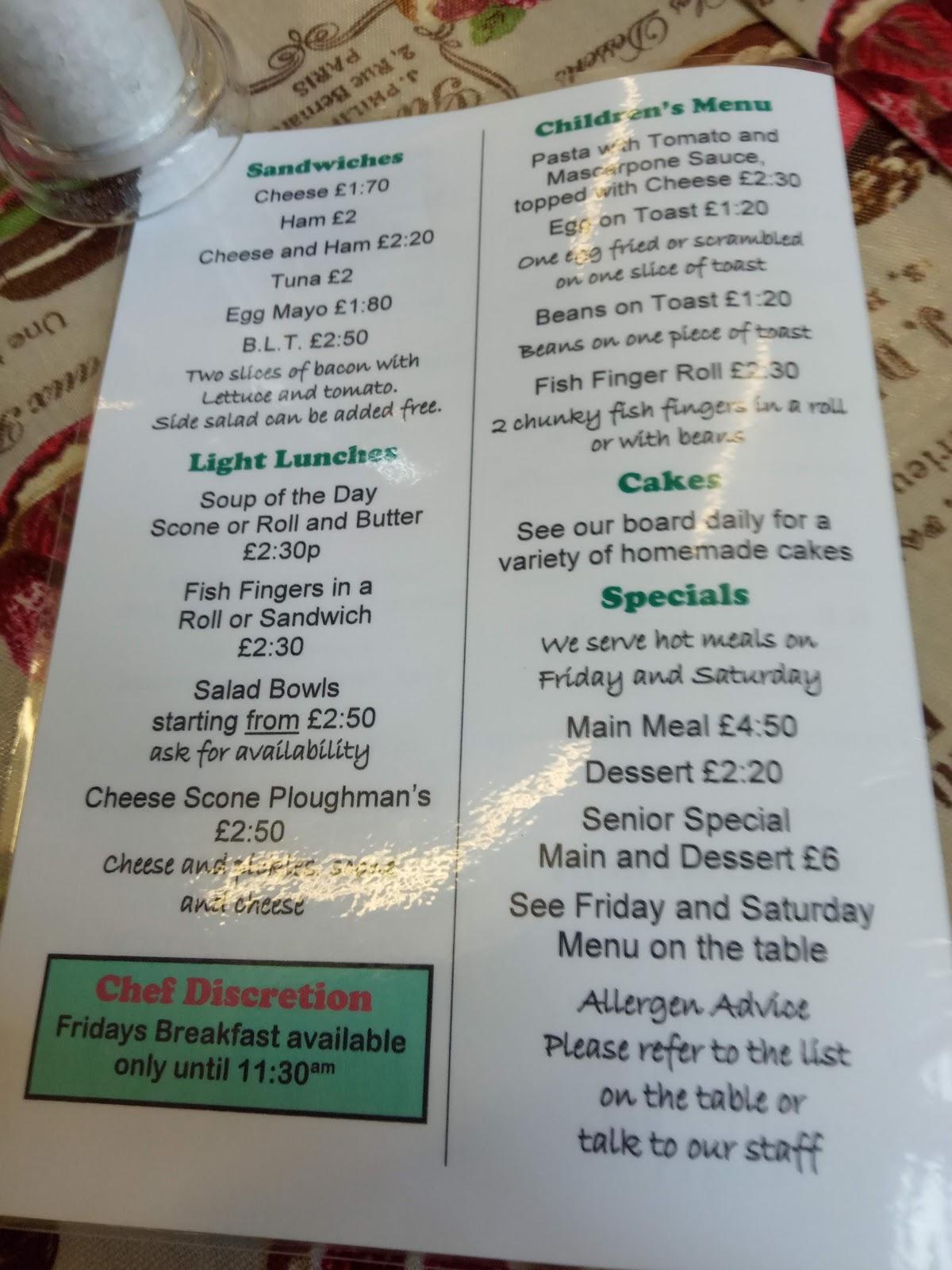 Menu at Bugbrooke Sunday School Church Hall and Community Cafe, Northampton