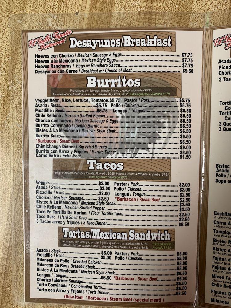 Menu at El Gallo Giro restaurant, Chicago, W 63rd St
