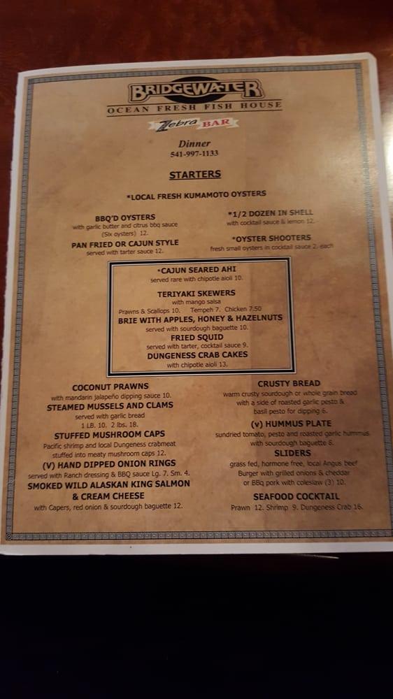 Menu at Bridgewater Fish House Restaurant, Florence