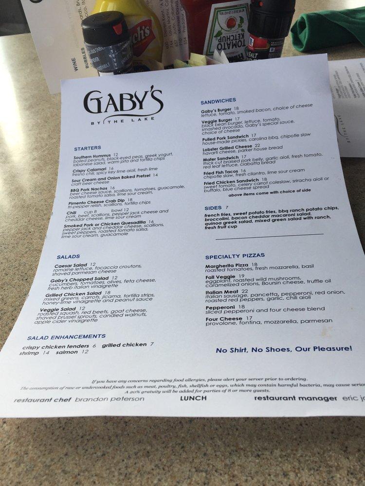 Menu at Gaby's by the Lake pub & bar, USA