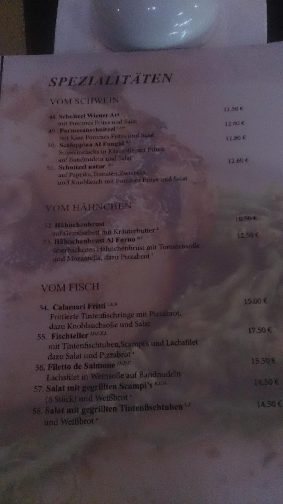 Speisekarte von La Gondola restaurant, Veitshöchheim