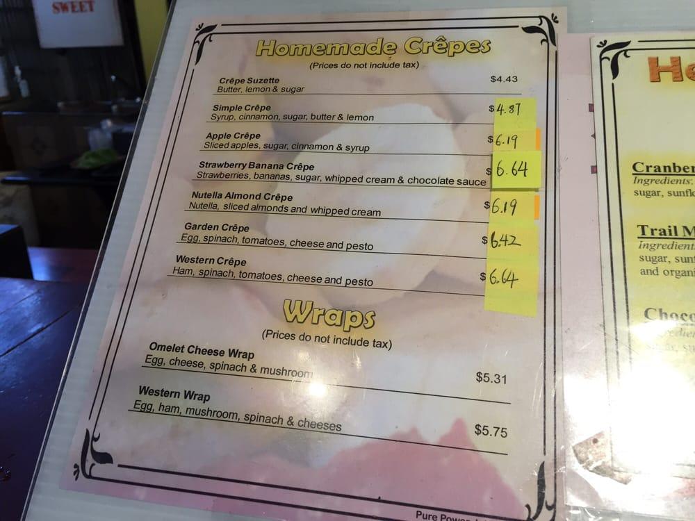 Menu at Pure Power Juice Bar, Ottawa