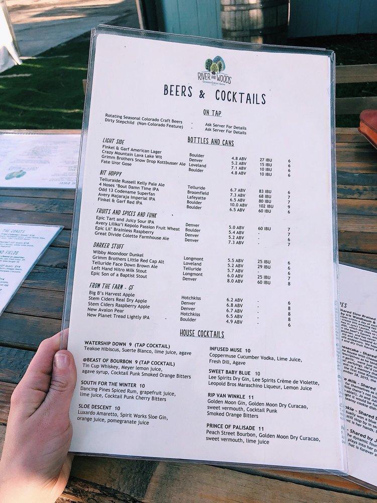 Menu at River and Woods restaurant, Boulder