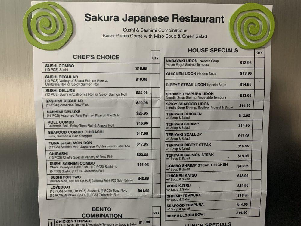 Menu at Sakura Restaurant, Fayetteville, Cliffdale Rd 1109