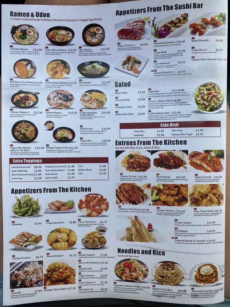 Carta de Tokyo House Ramen & Sushi Restaurant, Menifee