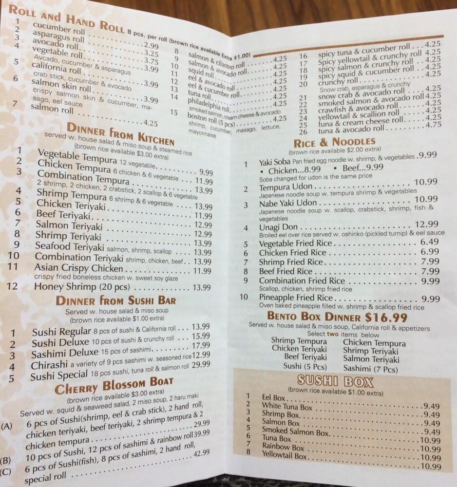 Menu at Cherry Blossom Japanese Restaurant, Kenner