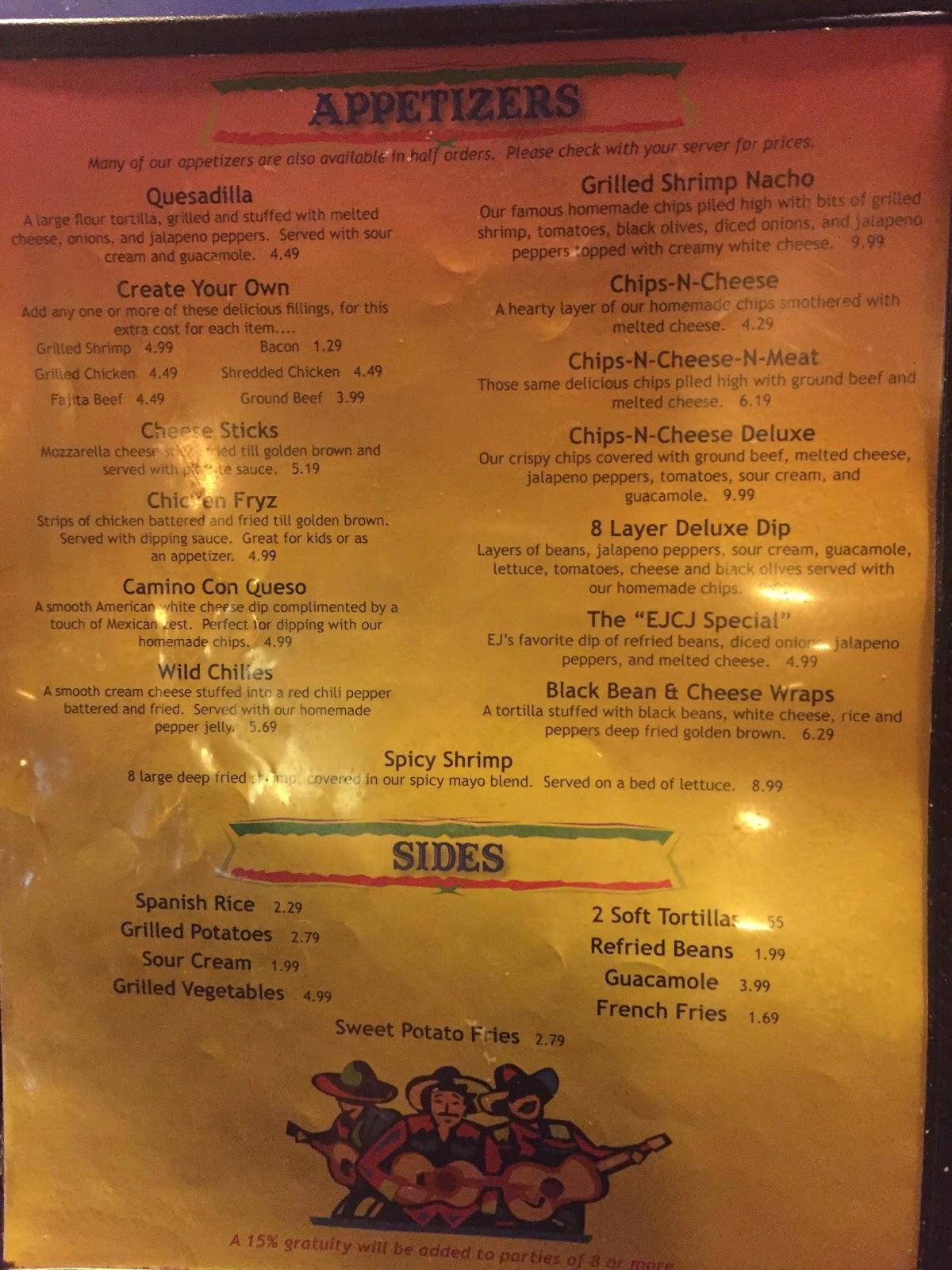 Menu at El Camino Mexican Restaurant, Abbeville, Veterans Memorial Dr