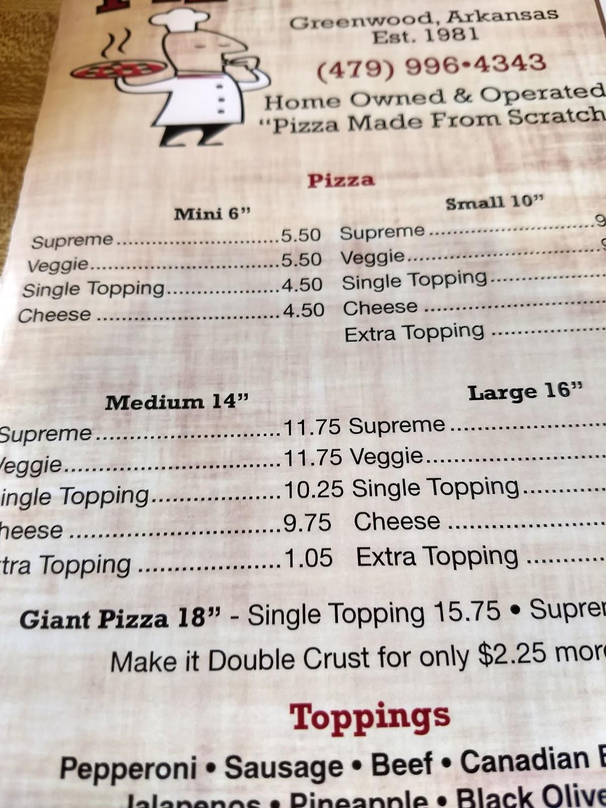 Menu at Pizza Barn, Greenwood