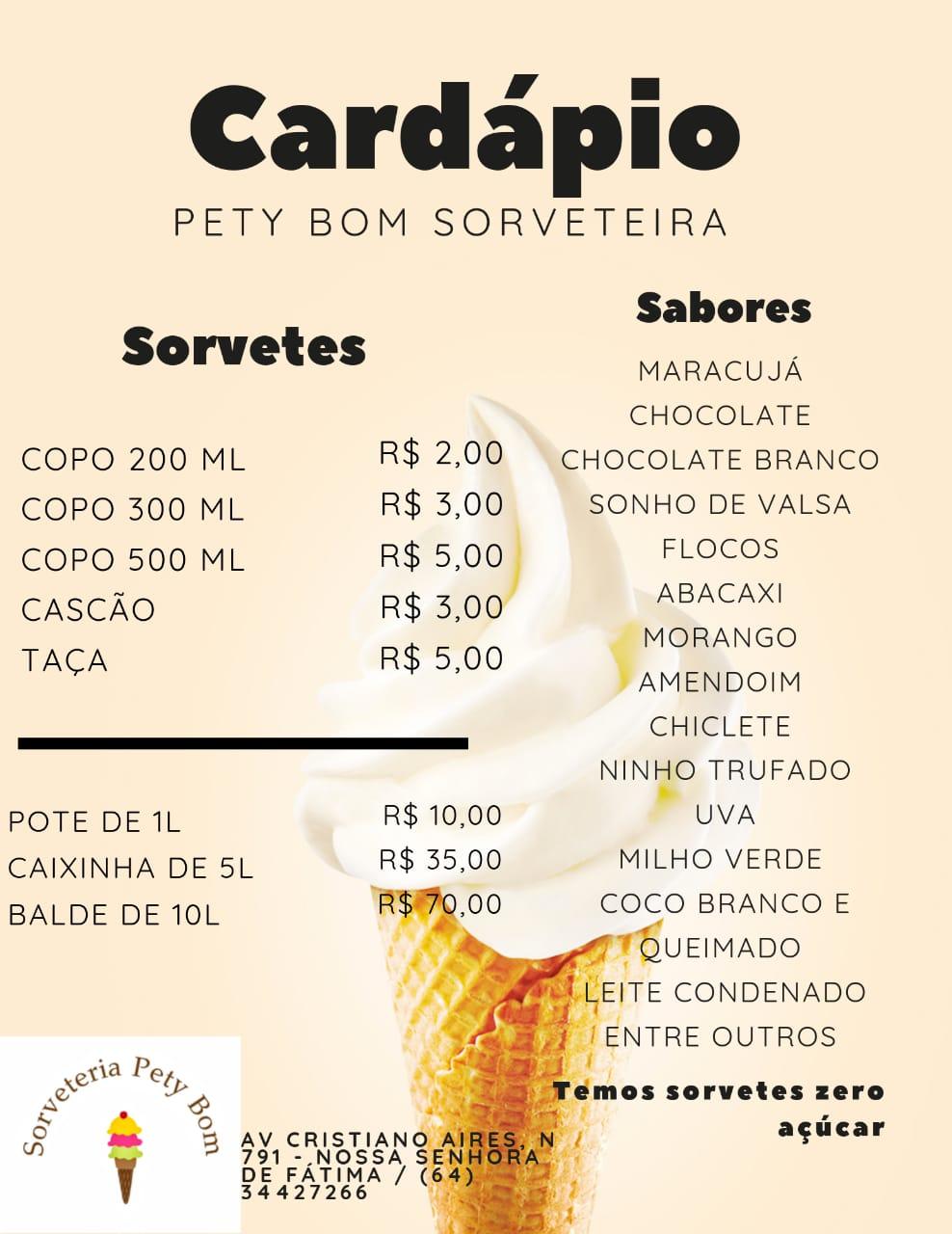 cardápio de sorveteria