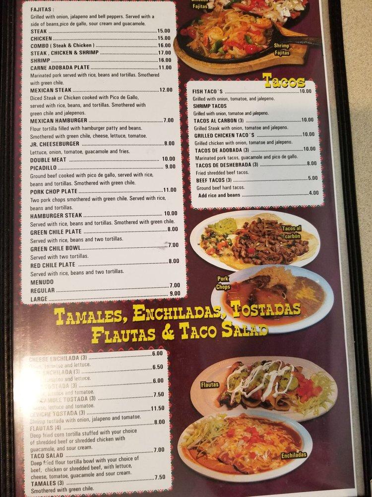 Menu at El Rancherito restaurant, Denver