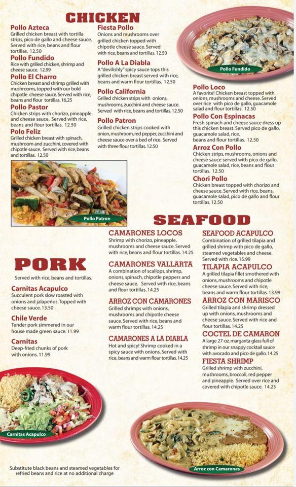 Menu at Acapulco's Mexican Restaurant, Lawrenceburg