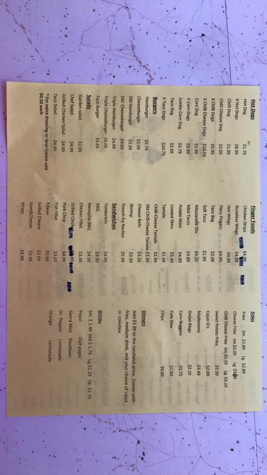Menu at Bob's Dairy Dream, East Peoria