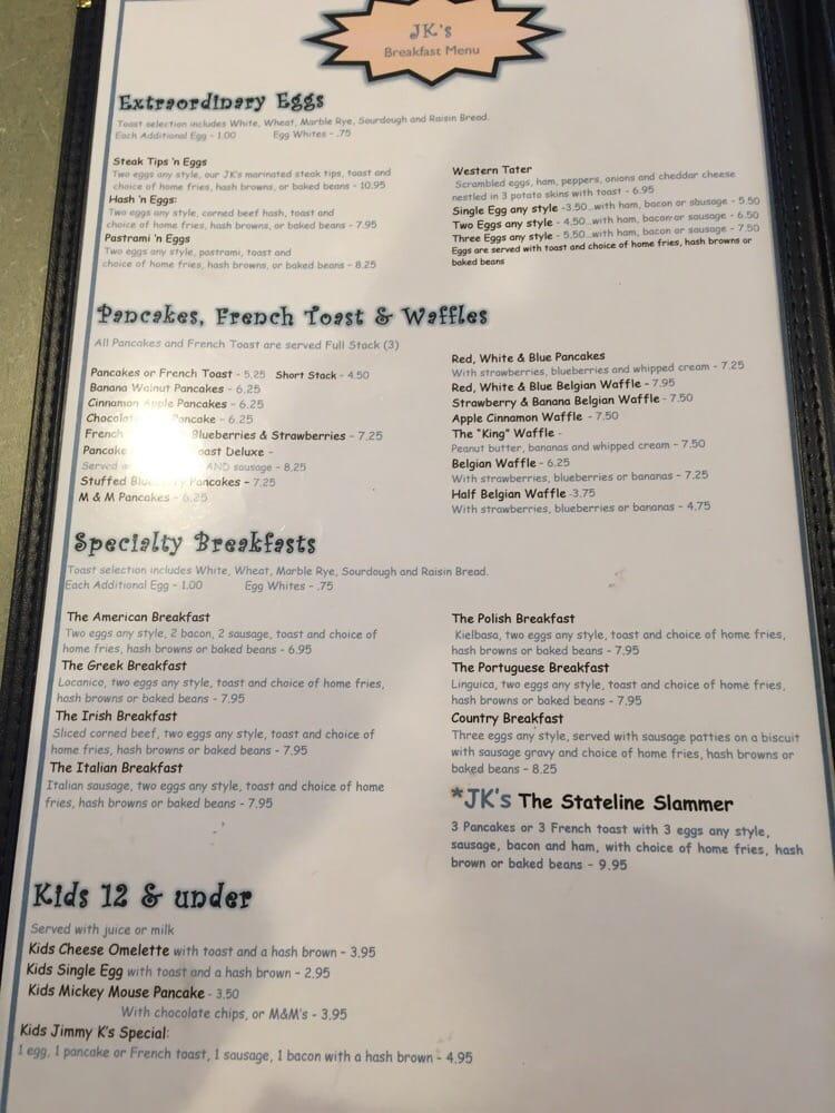 Menu at Jimmy K's Diner restaurant, Haverhill, 83 Plaistow Rd