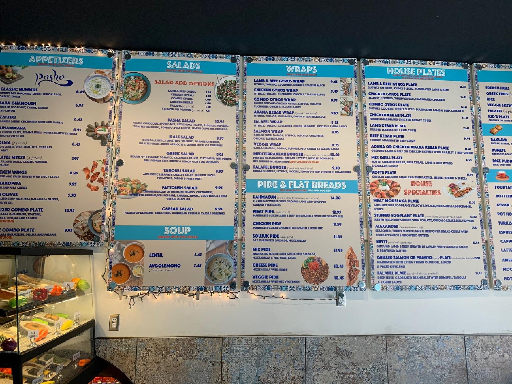 Menu at Pasha Mediterranean & Hookah Lounge pub & bar, Redwood City