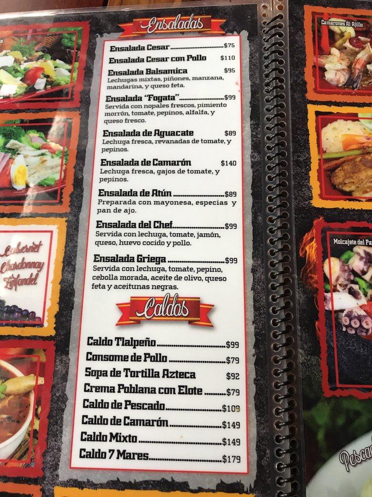 Menu at Restaurant La Fogata, Tijuana, P.º de los Héroes 9289