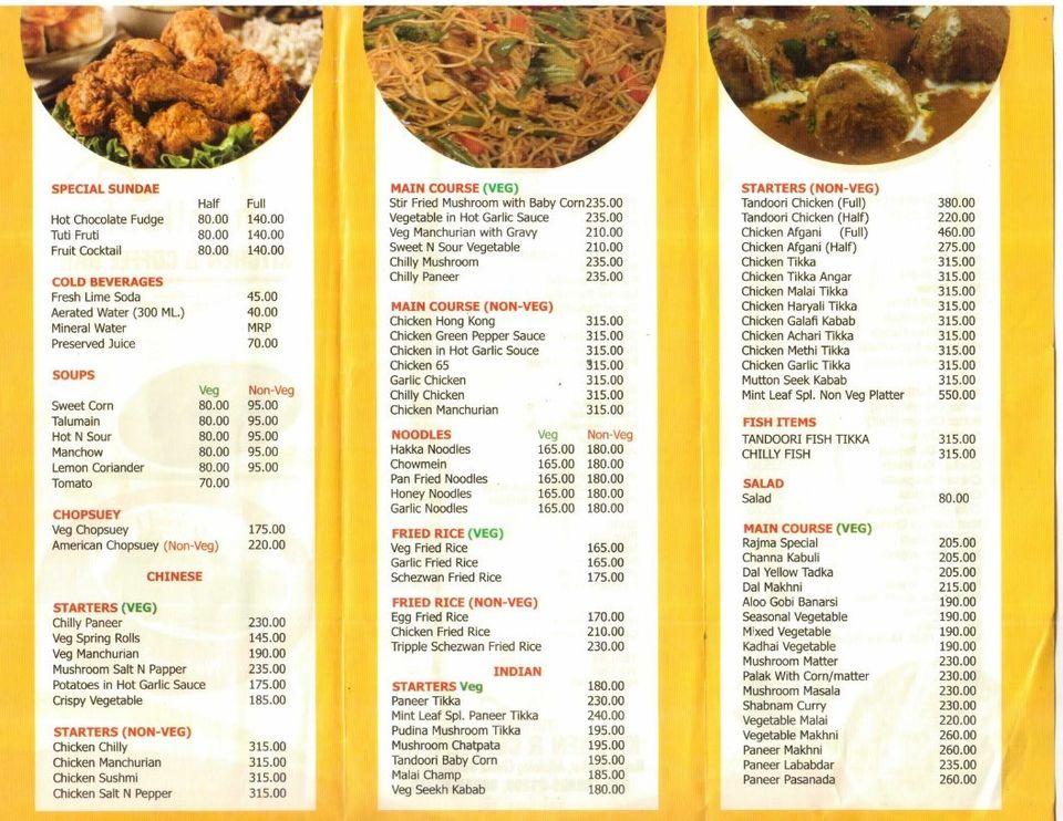 Menu at Mint Leaf, India