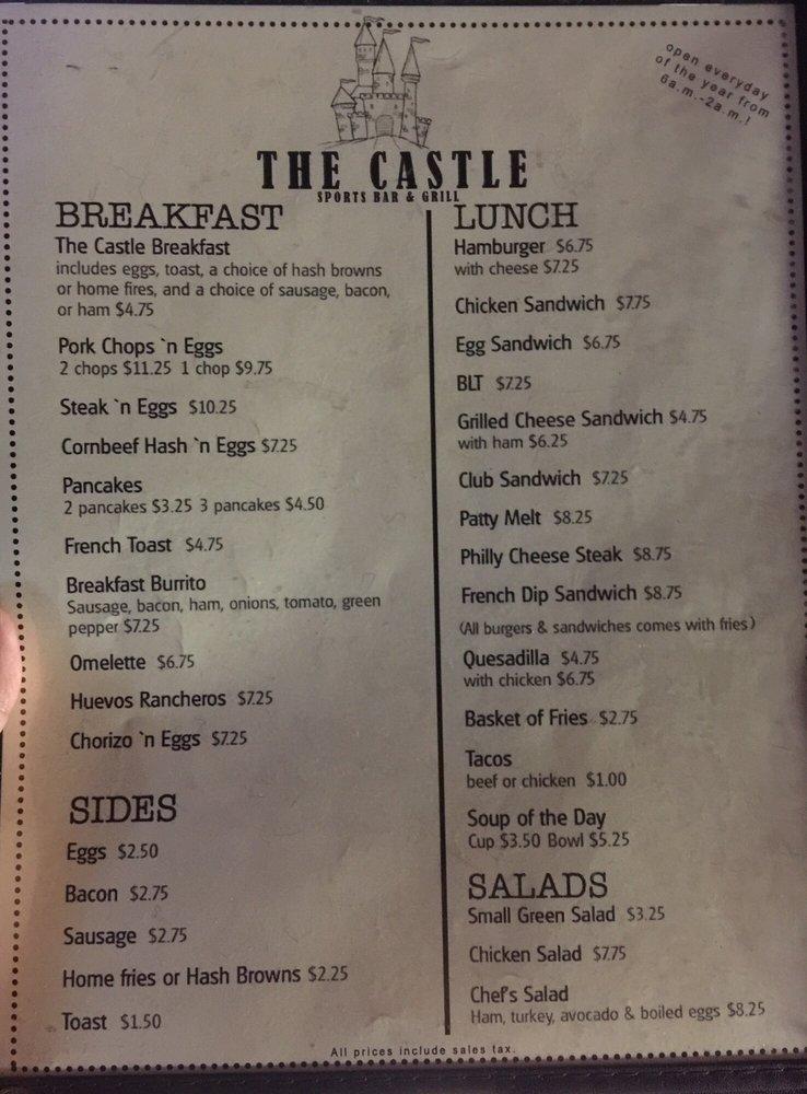 Menu at The Castle Sports Bar and Grill, Manhattan Beach