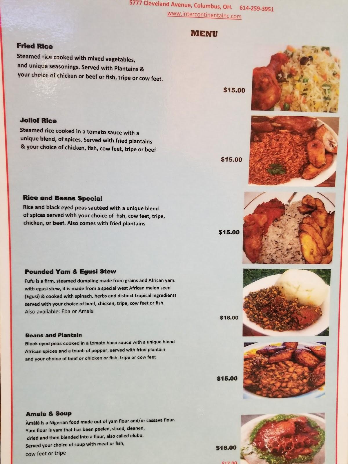 Menu at Intercontinental Nigerian/African Restaurant (Authentic WAZOBIA